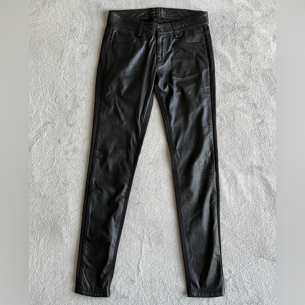 French Connection Leather Paneled Mixed Media Skinny Pants Black Womens Size 4 - Picture 5 of 11